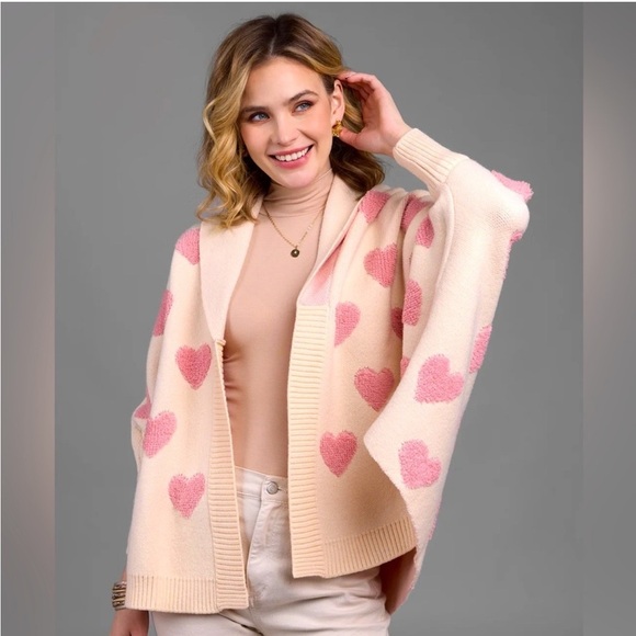 Saachi Heart Print Shawl Cardigan Sweater one size - Picture 1 of 10